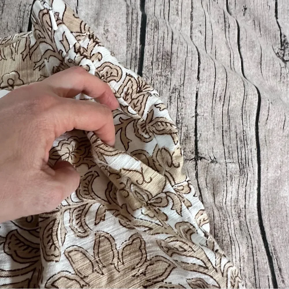 Talbots Cream and Brown Floral A-Line Cotton Skirt Size 8